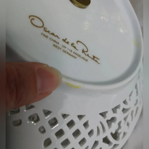 Vtg Oscar De La Renta 2 tier serving tray tidbit dessert blue floral tea party - Picture 10 of 12